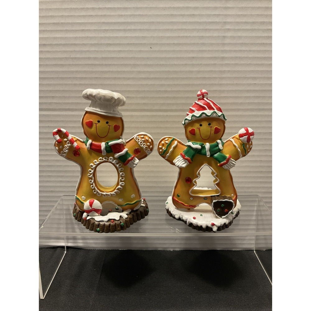 Set Of Two‎ Gingerbread People tea light candle holders Christmas Holiday